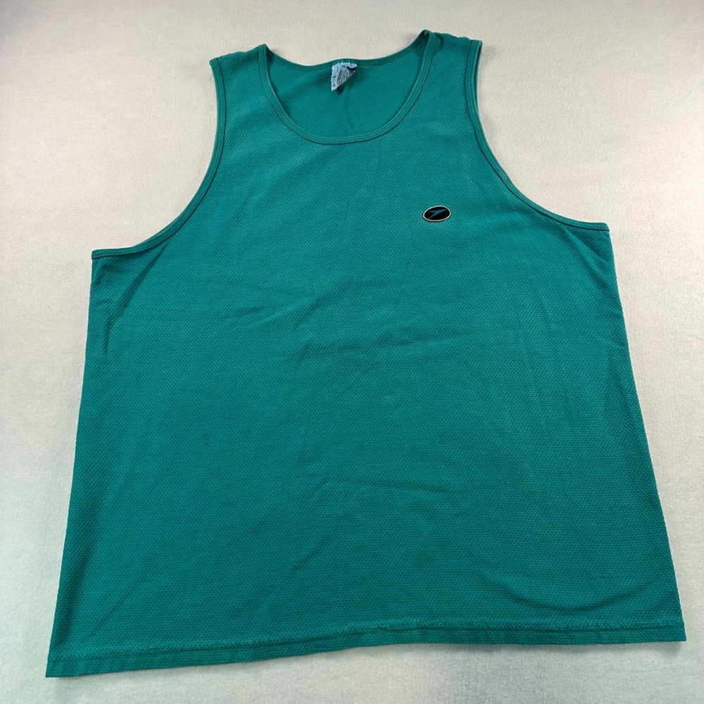 Vintage Speedo Tank Top Men XL Teal Mesh Graphic Back Made in USA Sleeveless Gym